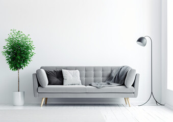 Gray sofa in white living room