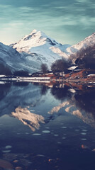 Illustration of A crystal-clear mountain lake