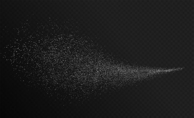 Design element for kitchen, bakery, advertising, video. Powder sugar explosion or splash png, falling flour, salt powder falling gently. Top view 3d effect	