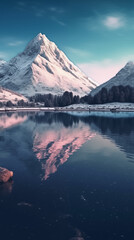 Illustration of A crystal-clear mountain lake