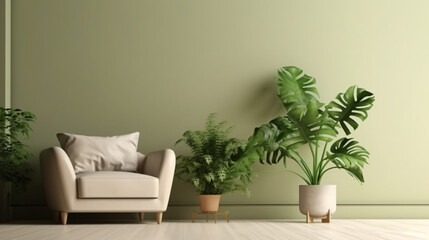 Fototapeta na wymiar Green plant with sofa in living room