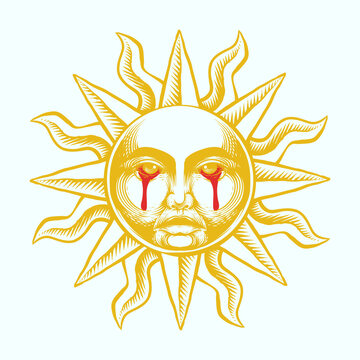 vintage crying old sun illustration and tshirt design