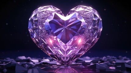 Fototapeta premium Pink Crystal heart background. Happy Valentines Day, wedding concept. Symbol of love. Diamond gemstones crystalline hearts semi&nbsp;precious&nbsp;jewelry. For greeting card, banner, flyer, party invitation..