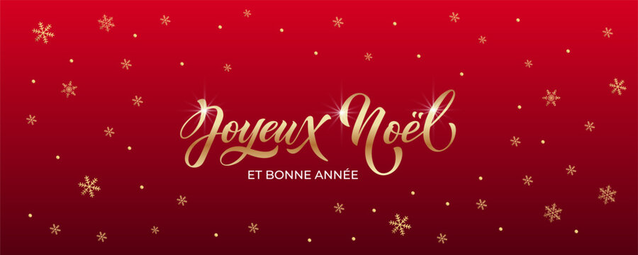 Joyeux noel and Bonee Annee. Merry Christmas card template with greetings in French.