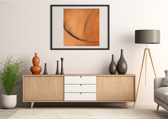 Sideboard in living room with frame