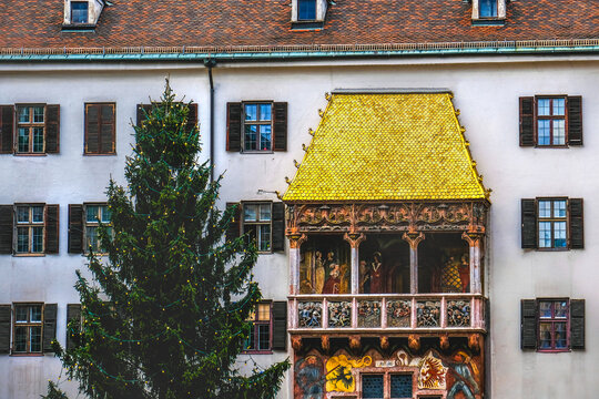 Golden Roof or Goldenes Dachl Innsbruck during christmas markets in city old town or Altstadt - Austria landmark
