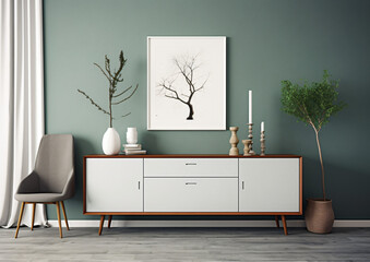 Sideboard in living room with frame