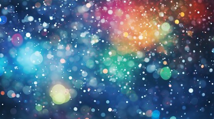 Snowy Christmas lights: colorful bokeh effect with RGB bulbs and snowflakes