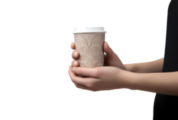 a coffee cup stacked in the hands of two women