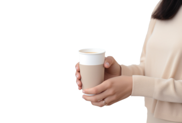 a coffee cup stacked in the hands of two women