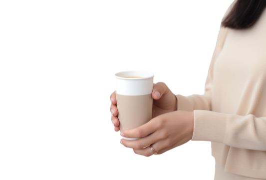 a coffee cup stacked in the hands of two women