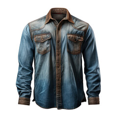 Blue Denim Shirt Isolated on Transparent or White Background, PNG
