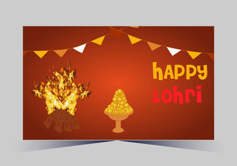 Happy Lohri text with dhole and grain vector template design