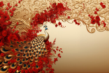 golden peacock background with copy space for text