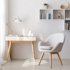 Study Desk and armchair in white living room