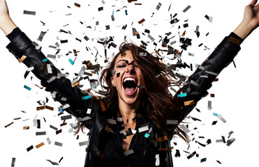 young woman celebrating in party with party confetti on the white background - Powered by Adobe