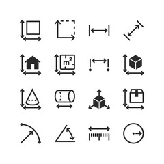 Precise measurement of dimensions icons set. Dimension and perimeter measurement with high accuracy. Black and white style