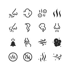 Smell icons set. Symbols of odor. Fragrance, odor and odorlessness. The sensation and perception of odors. Fragrance and unpleasant odor. Black and white style