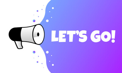 Let's go sign. Flat, purple, megaphone text, let's go icon. Vector icon