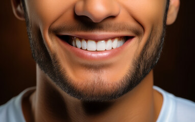 Close-up of a Young Man's Perfect Smile with White Teeth, Symbolizing Dental Health and Hygiene
