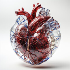 Transparent human looking at the heart, icon image heart, heart disease heart attack covid and long covid, AI generated art