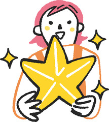大きな星を掲げる女性　イラスト素材
