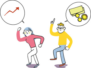 投資や貯金財テクで意気揚々とする若い人たち　セット　イラスト素材
