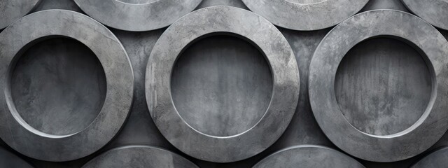 Abstract architecture concrete cement 3d wall texture background, with gray grey slices rings - obrazy, fototapety, plakaty