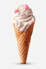 berry Ice cream in the cone on white background. AI Generated