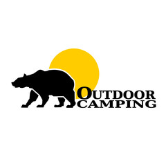 Camping symbol, bear and sunset, outdoor and forest for adventurer icons vetor.