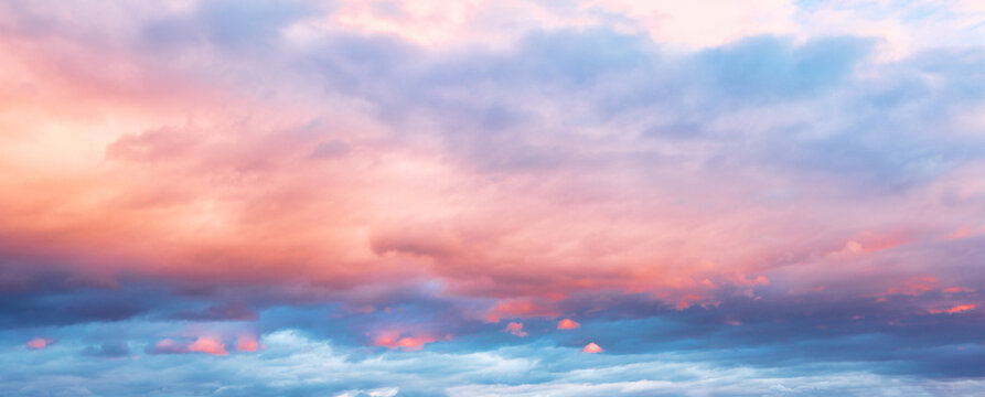 Texture of bright evening pink blue sky during sunset