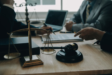 Customer service good cooperation, Consultation between a Businessman and Male lawyer or judge consult having team meeting with client, Law and Legal services concept.