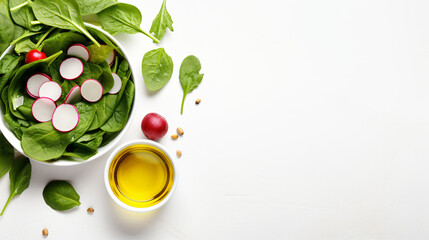Green salad with spinach arugula radish with olive - obrazy, fototapety, plakaty