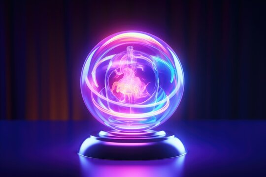 Glass ball with electric neon current discharges inside - Powered by Adobe