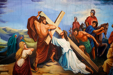 Painting in Cosauti monastery church, Moldova. Station of the cross