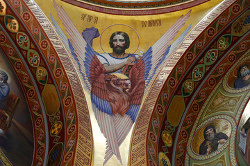 Church ceiling fresco, Curchi monastery, Moldova. Evangelist St Mark - obrazy, fototapety, plakaty