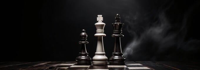 a black and white chess piece stands on a dark square, photorealistic still lifes, zbrush, dramatic