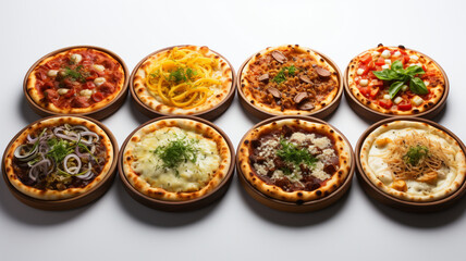Fototapeta na wymiar Gourmet pizzas over white background