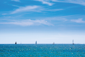 Sailboats on the sea horizon