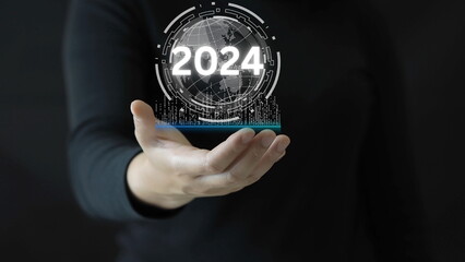 Businessman 2024 Digital transformation trend. Technology trend, business transformation.Goal achievement and success in 2024.