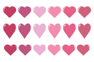 A set of hearts in pink tones. Design elements for Valentine's Day.