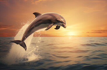 a dolphin jumping in the ocean, light cyan and light brown