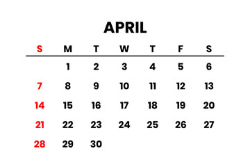 April 2024 Calendar png transparent background  - obrazy, fototapety, plakaty