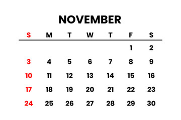 November 2024 Calendar png transparent background 