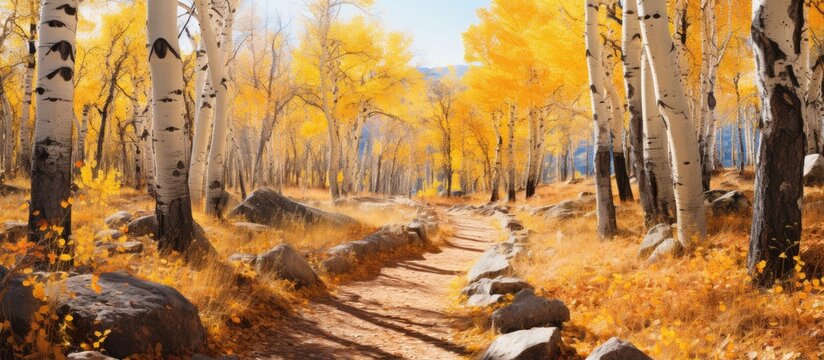 As they hiked along the trail in Vedauwoo, Wyoming, they marveled at the vibrant fall colors of the birch tree's leaves, painted in shades of yellow, creating a picturesque scene in the park. The