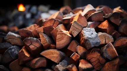 Zelfklevend Fotobehang A closeup of a large group of firewood logs. © senadesign