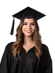 Partying woman portrait with graduation style. Isolated white background. Generative AI