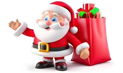 3d santa claus and gift with white background png 