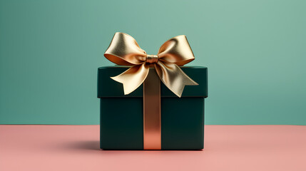 Gift Wrapped in Golden Ribbon on a Minimalistic Surface - Perfect for Christmas, New Year, Birthday, Valentine, Love, and More - Ideal for Greeting Cards and Various Celebrations