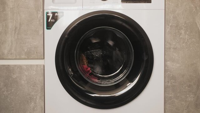 wash machine, Clothes washing machine in laundry room interior.